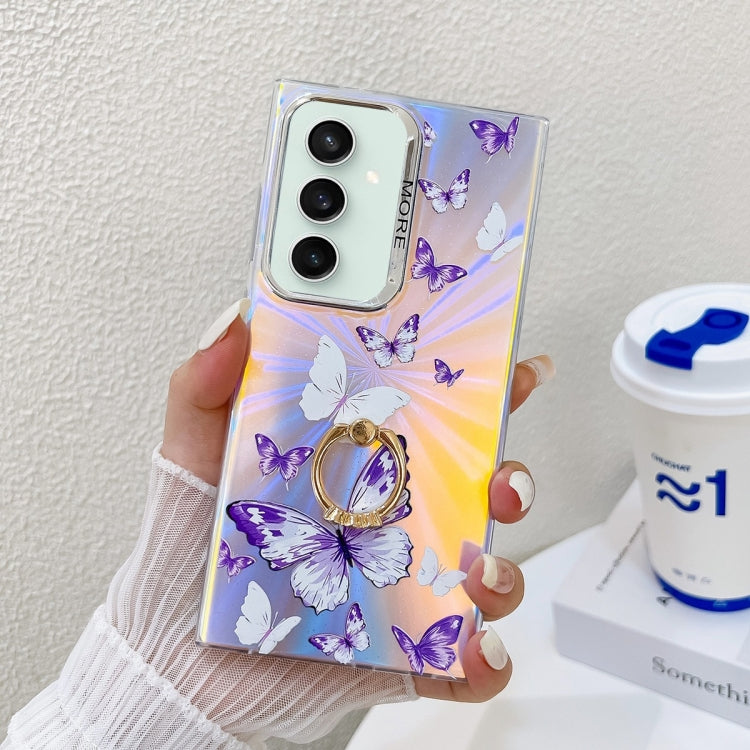 For Samsung Galaxy S23 FE 5G Electroplating Laser Butterfly Ring Holder Phone Case