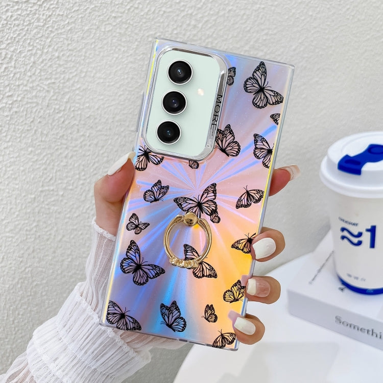 For Samsung Galaxy S23 FE 5G Electroplating Laser Butterfly Ring Holder Phone Case