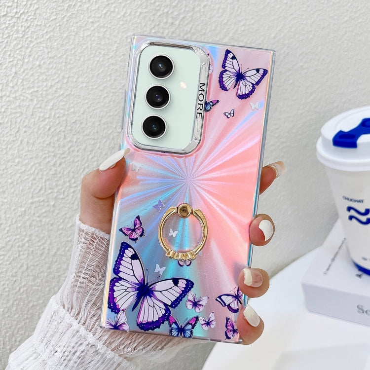 For Samsung Galaxy S23 FE 5G Electroplating Laser Butterfly Ring Holder Phone Case