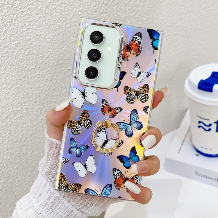 For Samsung Galaxy S23 FE 5G Electroplating Laser Butterfly Ring Holder Phone Case