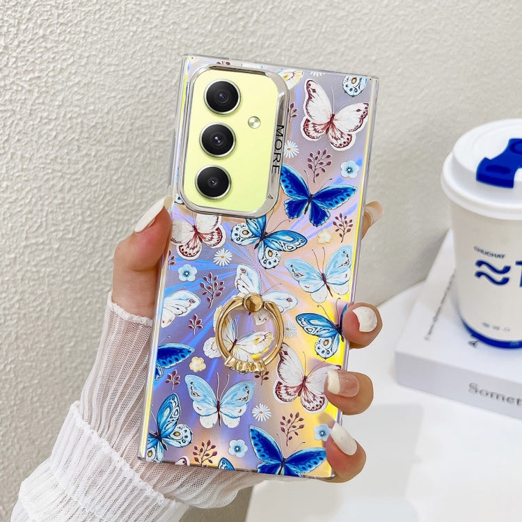 For Samsung Galaxy A34 5G Electroplating Laser Butterfly Ring Holder Phone Case