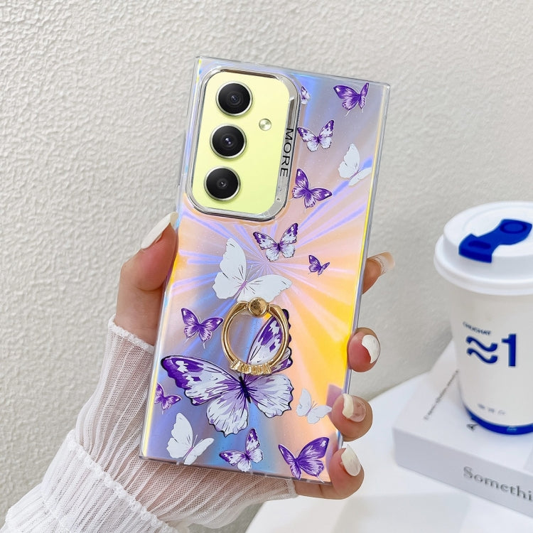 For Samsung Galaxy A34 5G Electroplating Laser Butterfly Ring Holder Phone Case