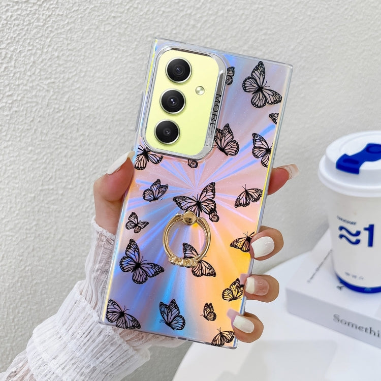 For Samsung Galaxy A34 5G Electroplating Laser Butterfly Ring Holder Phone Case