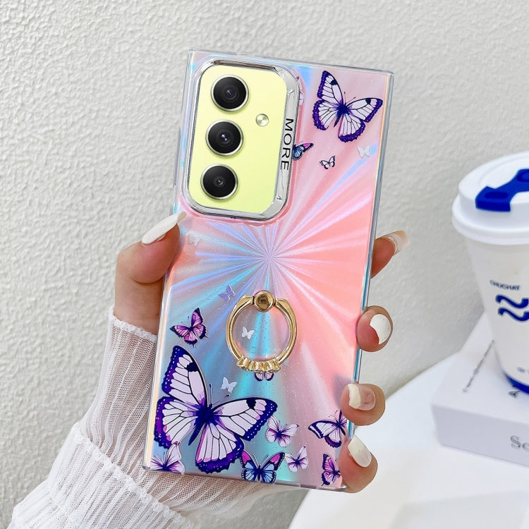 For Samsung Galaxy A34 5G Electroplating Laser Butterfly Ring Holder Phone Case