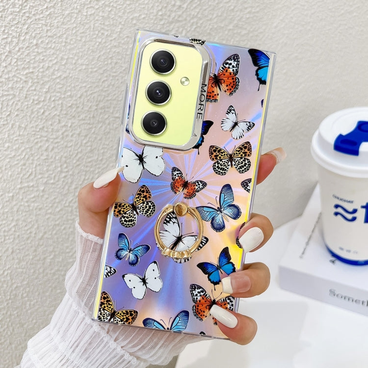 For Samsung Galaxy A34 5G Electroplating Laser Butterfly Ring Holder Phone Case