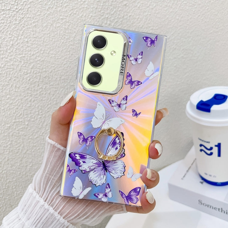 For Samsung Galaxy A54 5G Electroplating Laser Butterfly Ring Holder Phone Case