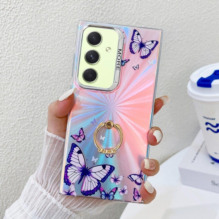 For Samsung Galaxy A54 5G Electroplating Laser Butterfly Ring Holder Phone Case