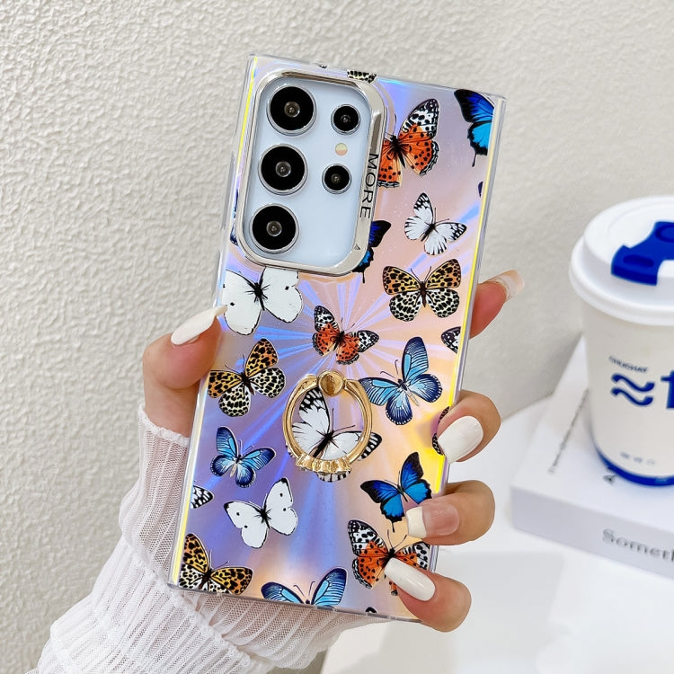 For Samsung Galaxy S23 Ultra 5G Electroplating Laser Butterfly Ring Holder Phone Case