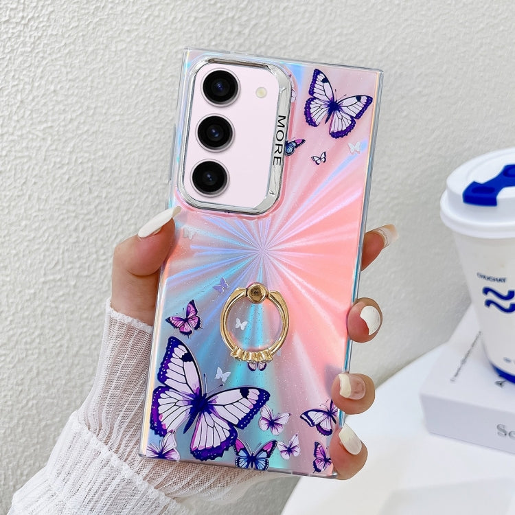 For Samsung Galaxy S23+ 5G Electroplating Laser Butterfly Ring Holder Phone Case