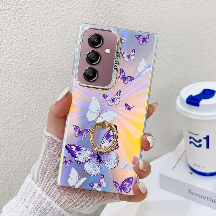 For Samsung Galaxy A14 5G Electroplating Laser Butterfly Ring Holder Phone Case
