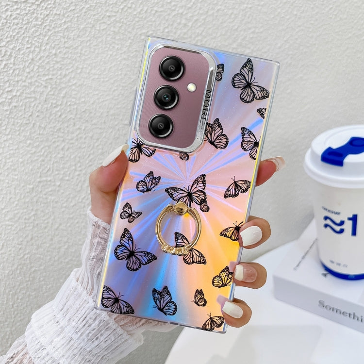For Samsung Galaxy A14 5G Electroplating Laser Butterfly Ring Holder Phone Case