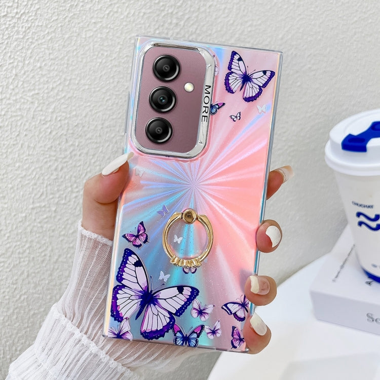 For Samsung Galaxy A14 5G Electroplating Laser Butterfly Ring Holder Phone Case