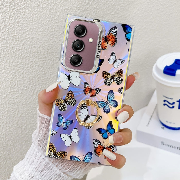 For Samsung Galaxy A14 5G Electroplating Laser Butterfly Ring Holder Phone Case