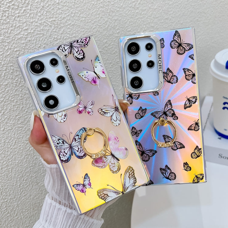 For Samsung Galaxy S24 5G Electroplating Laser Butterfly Ring Holder Phone Case