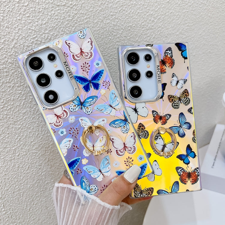 For Samsung Galaxy A35 5G Electroplating Laser Butterfly Ring Holder Phone Case