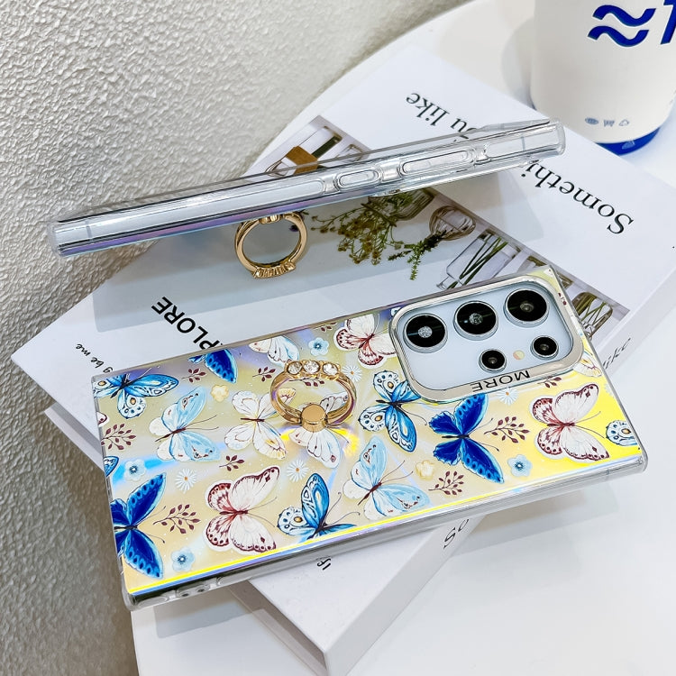 For Samsung Galaxy S23 Ultra 5G Electroplating Laser Butterfly Ring Holder Phone Case