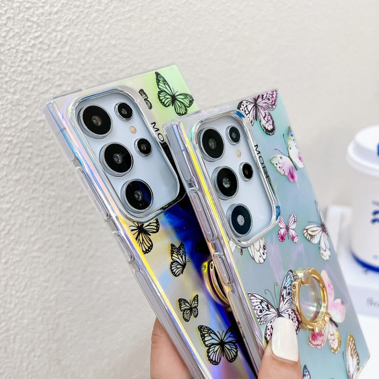 For Samsung Galaxy A34 5G Electroplating Laser Butterfly Ring Holder Phone Case
