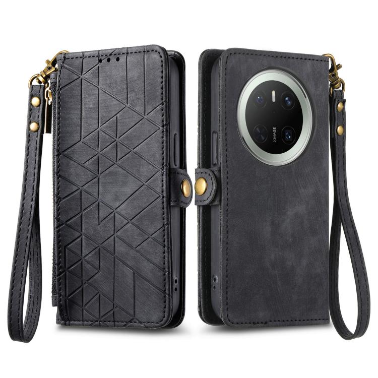 For Huawei Mate 70 Geometric Zipper Wallet Side Buckle Leather Phone Case