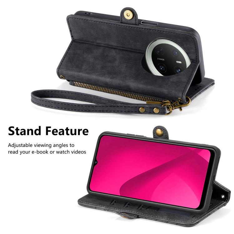 For Huawei Mate 70 Geometric Zipper Wallet Side Buckle Leather Phone Case