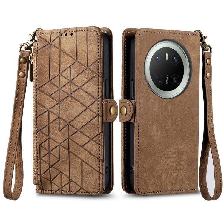 For Huawei Mate 70 Geometric Zipper Wallet Side Buckle Leather Phone Case