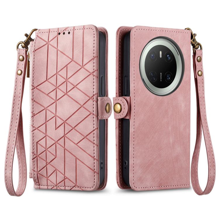 For Huawei Mate 70 Geometric Zipper Wallet Side Buckle Leather Phone Case