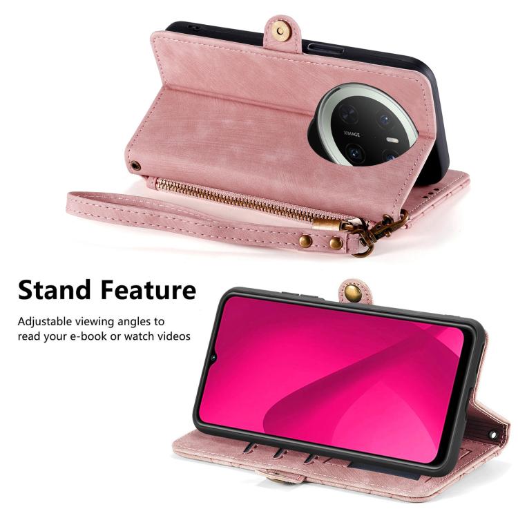For Huawei Mate 70 Geometric Zipper Wallet Side Buckle Leather Phone Case