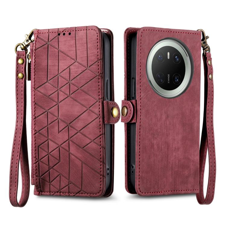 For Huawei Mate 70 Geometric Zipper Wallet Side Buckle Leather Phone Case