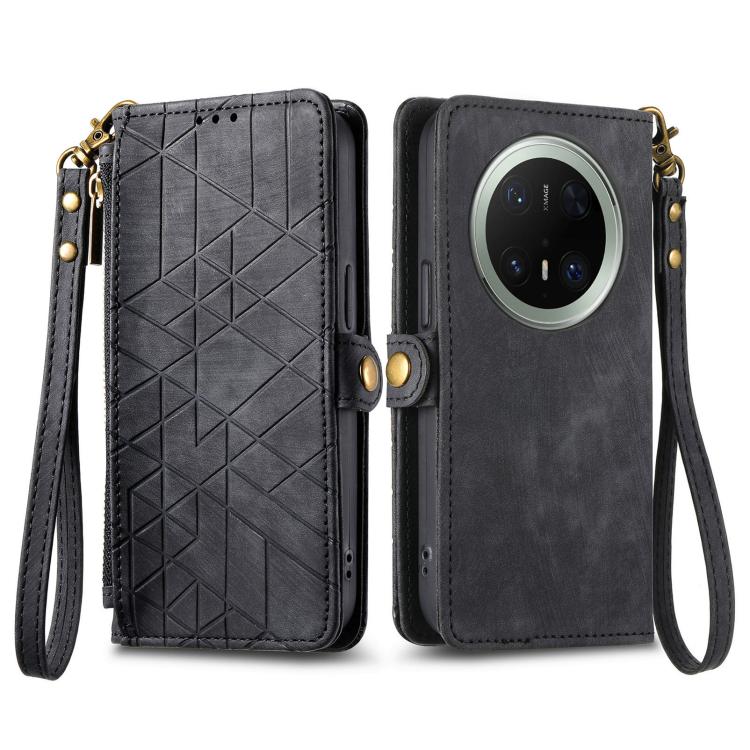 For Huawei Mate 70 Pro Geometric Zipper Wallet Side Buckle Leather Phone Case