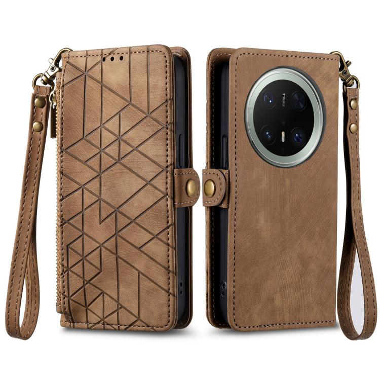 For Huawei Mate 70 Pro Geometric Zipper Wallet Side Buckle Leather Phone Case