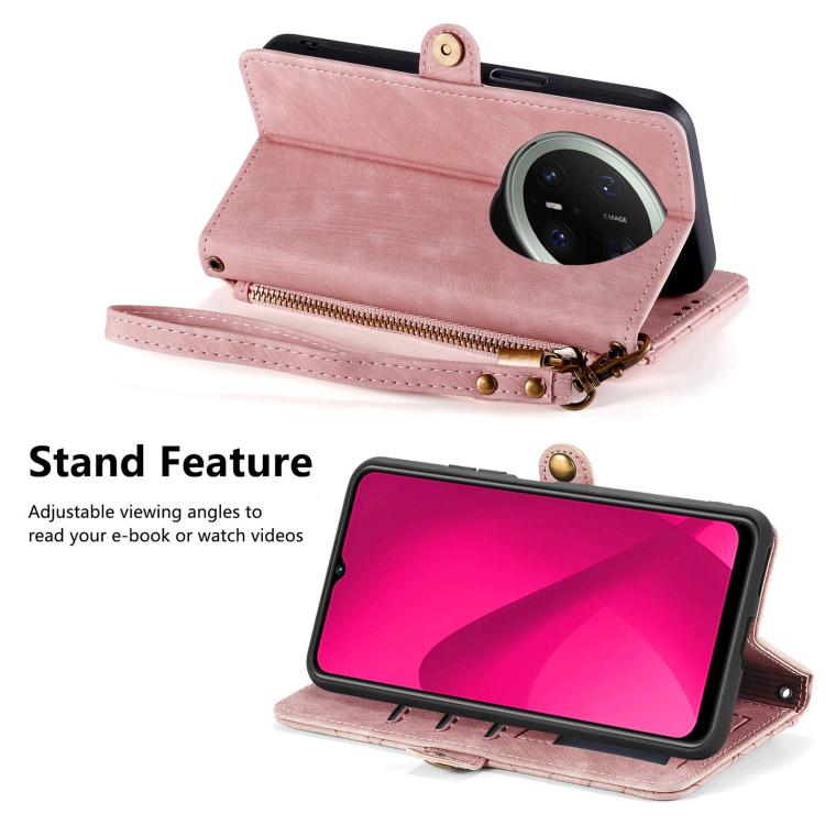 For Huawei Mate 70 Pro Geometric Zipper Wallet Side Buckle Leather Phone Case
