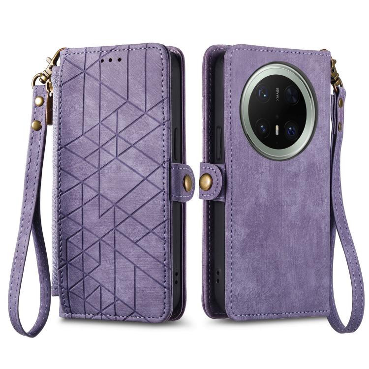 For Huawei Mate 70 Pro Geometric Zipper Wallet Side Buckle Leather Phone Case
