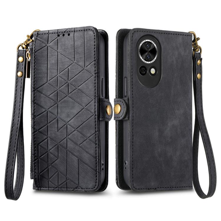 For Huawei nova 13 Geometric Zipper Wallet Side Buckle Leather Phone Case