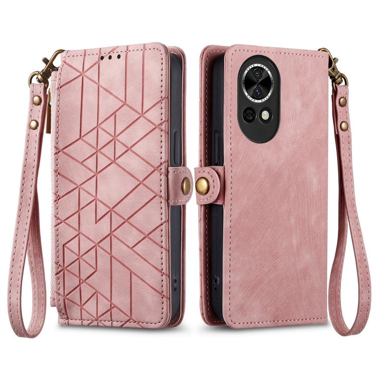 For Huawei nova 13 Geometric Zipper Wallet Side Buckle Leather Phone Case