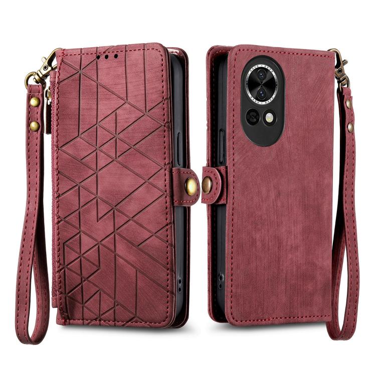 For Huawei nova 13 Geometric Zipper Wallet Side Buckle Leather Phone Case