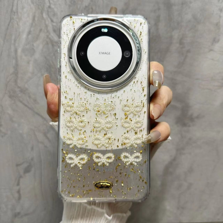 For Huawei Mate 60 Gold Foil Pearl Bow TPU Phone Case