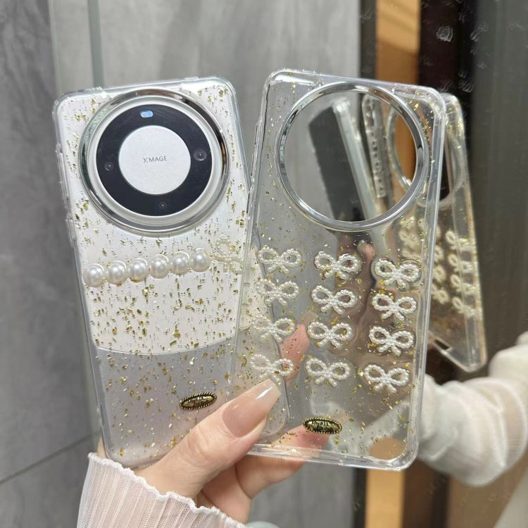 For Huawei Mate 60 Gold Foil Pearl Bow TPU Phone Case