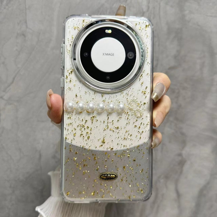 For Huawei Mate 60 Gold Foil Pearl Bow TPU Phone Case