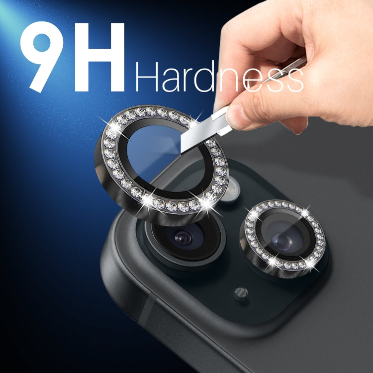 For iPhone 15 / 15 Plus / 14 / 14 Plus NORTHJO 3 Set 6Pcs Camera Lens Protector Diamond Metal Ring Film