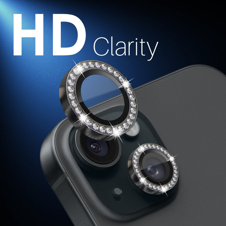 For iPhone 15 / 15 Plus / 14 / 14 Plus NORTHJO 3 Set 6Pcs Camera Lens Protector Diamond Metal Ring Film