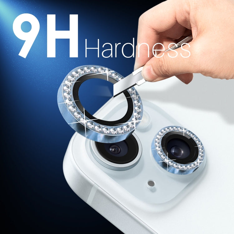 For iPhone 15 / 15 Plus / 14 / 14 Plus NORTHJO 3 Set 6Pcs Camera Lens Protector Diamond Metal Ring Film