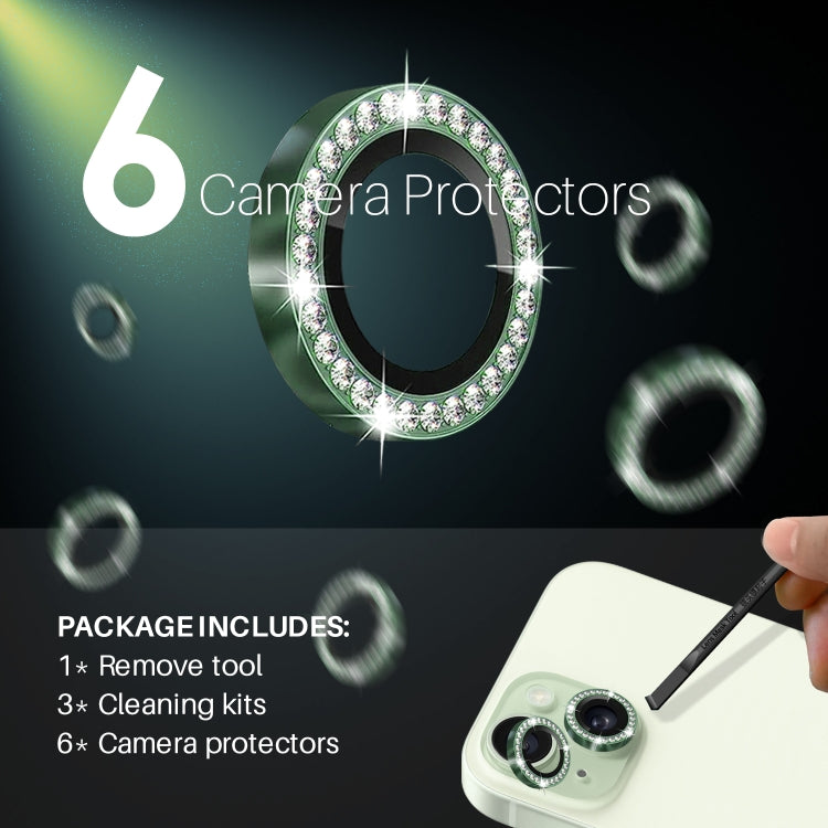 For iPhone 15 / 15 Plus / 14 / 14 Plus NORTHJO 3 Set 6Pcs Camera Lens Protector Diamond Metal Ring Film