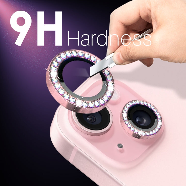 For iPhone 15 / 15 Plus / 14 / 14 Plus NORTHJO 3 Set 6Pcs Camera Lens Protector Diamond Metal Ring Film
