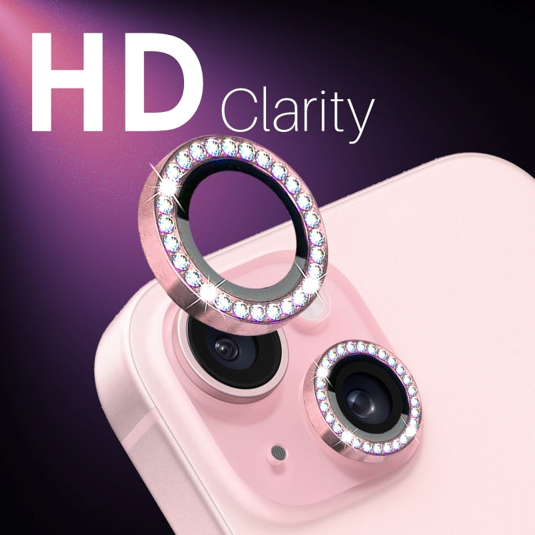 For iPhone 15 / 15 Plus / 14 / 14 Plus NORTHJO 3 Set 6Pcs Camera Lens Protector Diamond Metal Ring Film