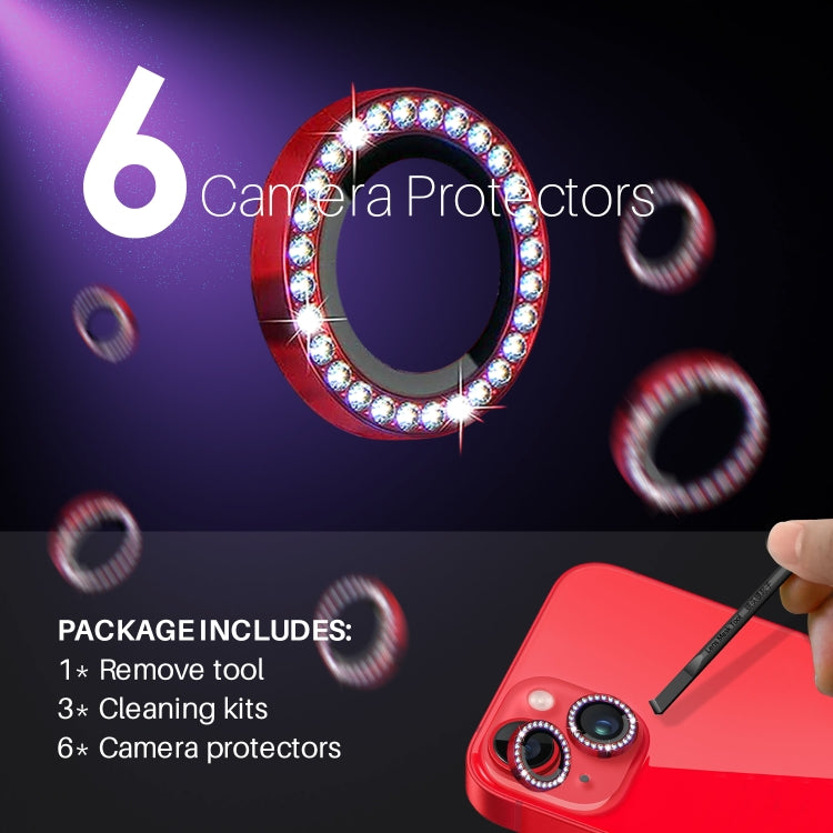 For iPhone 15 / 15 Plus / 14 / 14 Plus NORTHJO 3 Set 6Pcs Camera Lens Protector Diamond Metal Ring Film