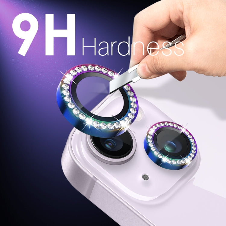For iPhone 15 / 15 Plus / 14 / 14 Plus NORTHJO 3 Set 6Pcs Camera Lens Protector Diamond Metal Ring Film