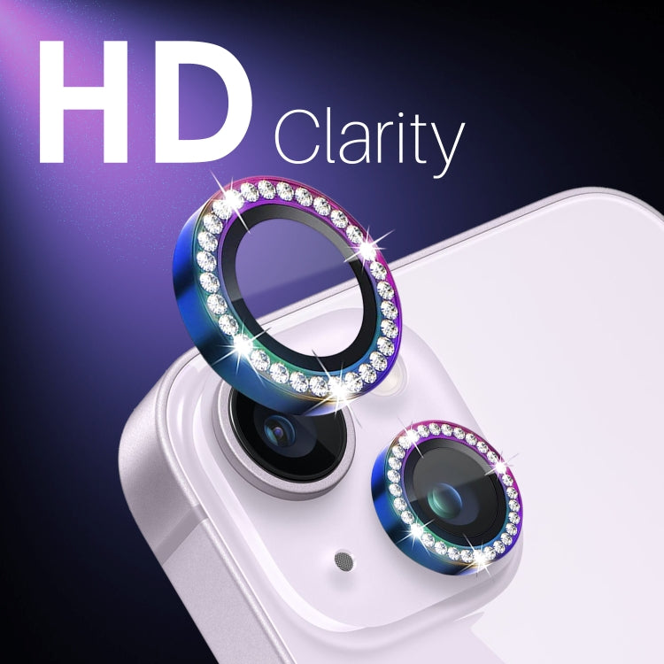 For iPhone 15 / 15 Plus / 14 / 14 Plus NORTHJO 3 Set 6Pcs Camera Lens Protector Diamond Metal Ring Film