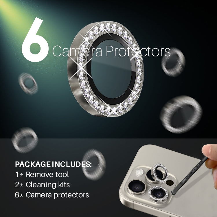 For iPhone 15 Pro / 15 Pro Max NORTHJO 2 Set 6Pcs Camera Lens Protector Diamond Metal Ring Film