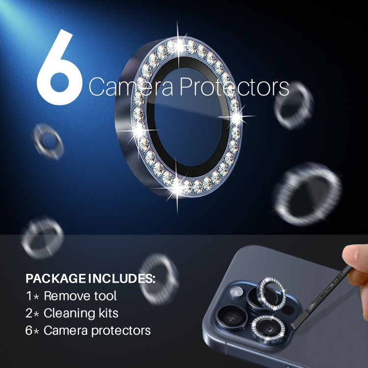 For iPhone 15 Pro / 15 Pro Max NORTHJO 2 Set 6Pcs Camera Lens Protector Diamond Metal Ring Film