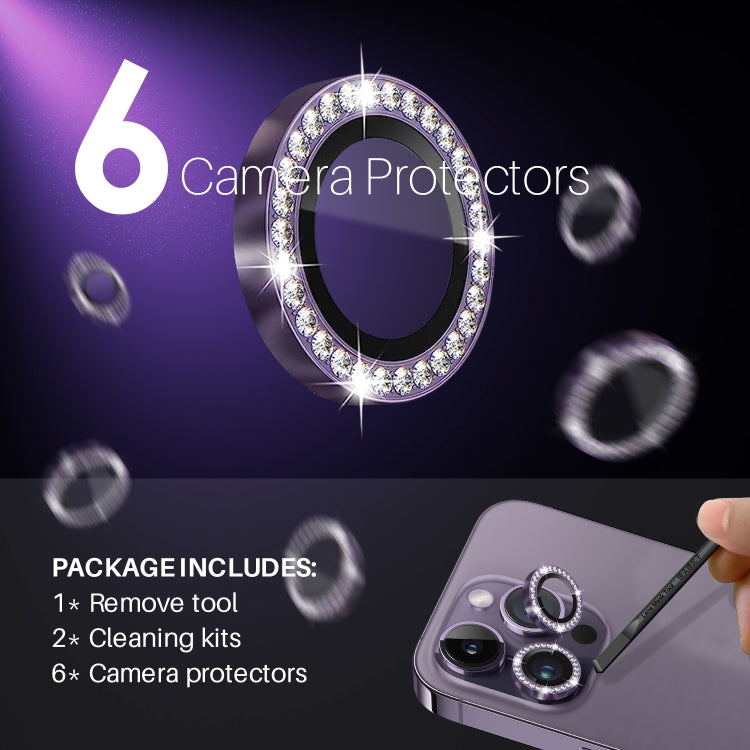 For iPhone 15 Pro / 15 Pro Max NORTHJO 2 Set 6Pcs Camera Lens Protector Diamond Metal Ring Film