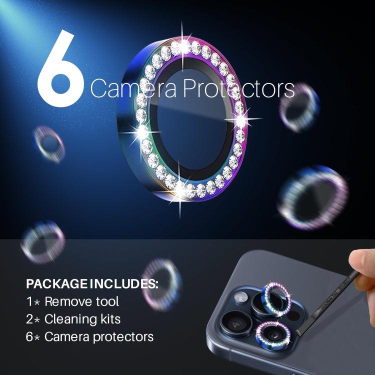 For iPhone 15 Pro / 15 Pro Max NORTHJO 2 Set 6Pcs Camera Lens Protector Diamond Metal Ring Film